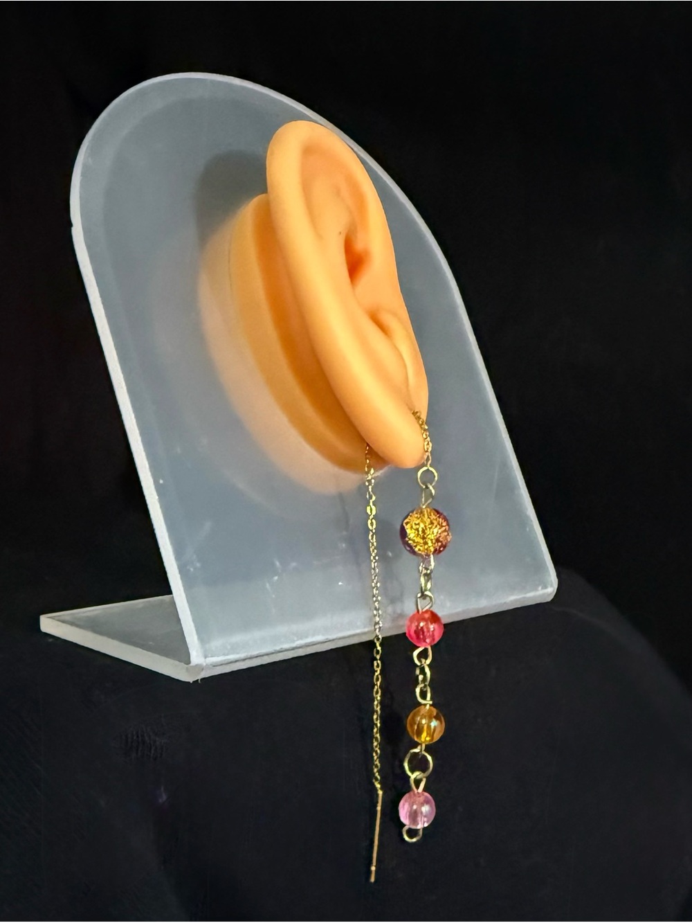 Gold-Tone Pink & Orange Beaded Threaded Earrings